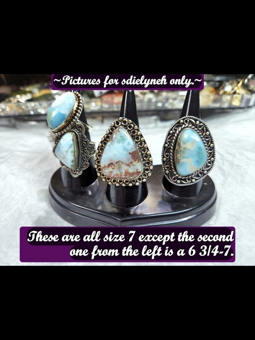 ~Gorgeous, Genuine Larimar Statement Rings In A Beautifil Silver-Tone Setting~